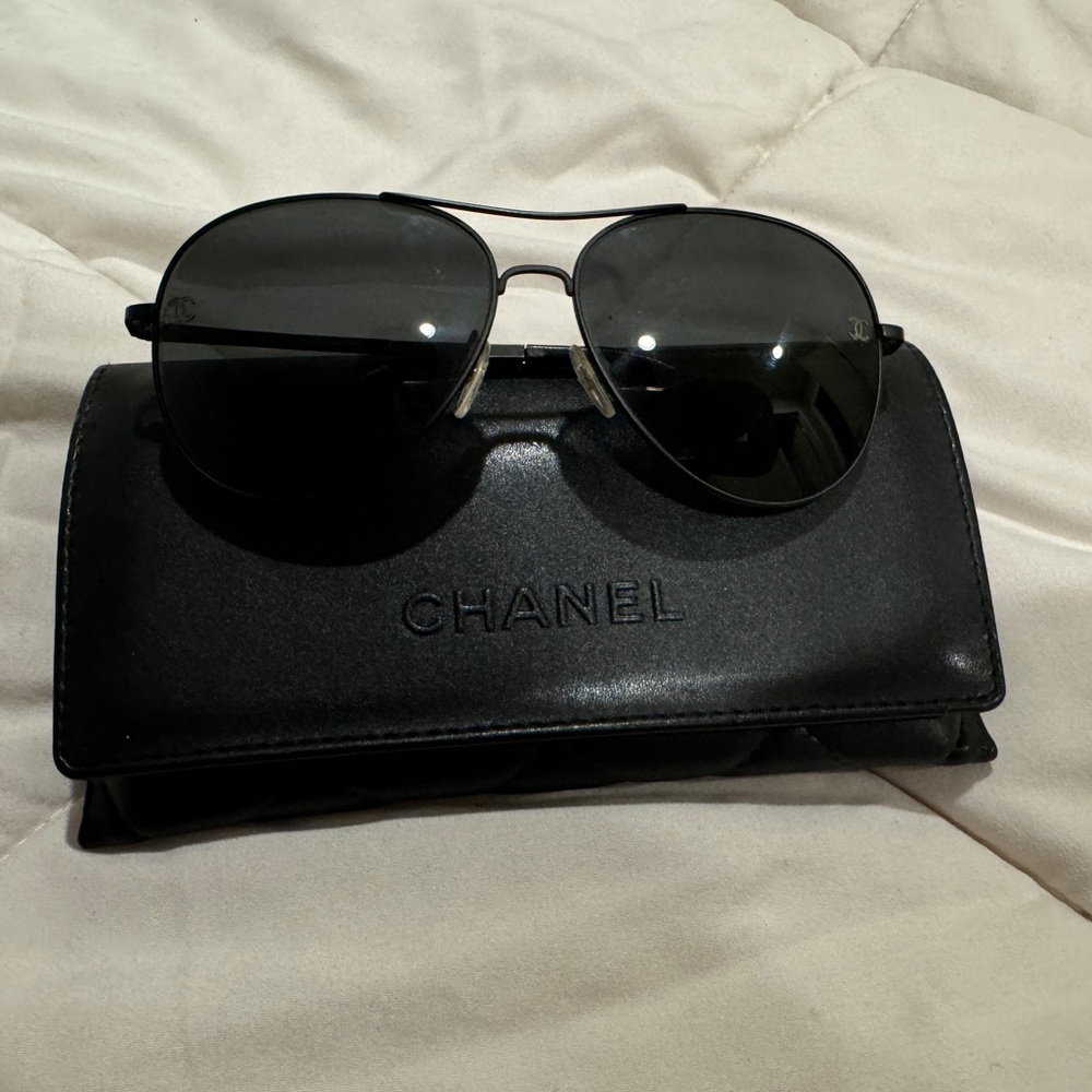 Black Frame Chanel Aviator Sunglasses